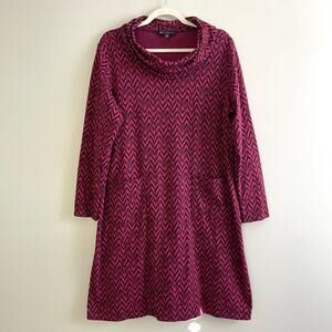 N Touch Size XL Burgundy Black Dress Abstract Chevron Cowl Neck Long Sleeves